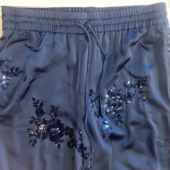 Brand New Rachel Zoe Black Satin Sequin Embellished Wide Leg Trousers - Picture 9 of 13